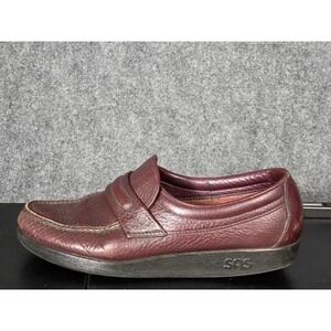 SAS Mens Penny Loafers Burgundy Tumbled Leather Slip On Shoe 10.5 W Comfort Walk